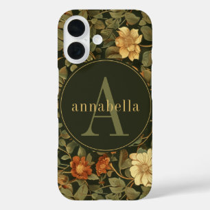 Coque Pour iPhone 16 Vintage Dark William Morris Floral Monogramme