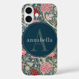 Coque Pour iPhone 16 Vintage Dark William Morris Tapestry Monogramme