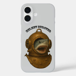 Coque Pour iPhone 16 Vintage Diving Helmet with a Shark Coming Out URM