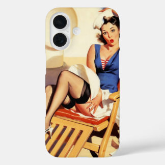 Coque Pour iPhone 16 Vintage Elvgren Cruise Navire Retro Pin Up Girl