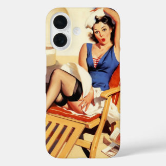 Coque Pour iPhone 16 Vintage Elvgren Cruise Navire Retro Pin Up Girl