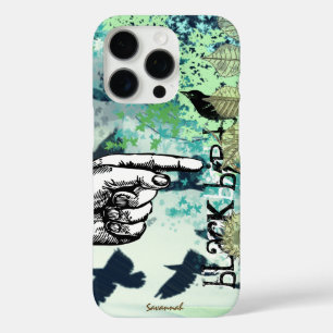 Coques iPhone 16 Pro Vintage fille Aqua Black Bird Motif