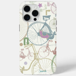 Coque iPhone 15 Pro Max Vintage Fille Couleurs lumineuses Vélos Motif