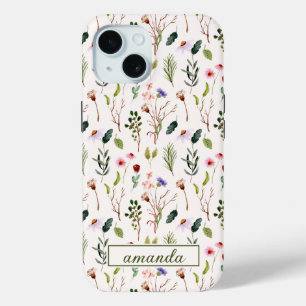 Coque Pour iPhone 15 Vintage Fleur sauvage d'aquarelle Monogramme initi
