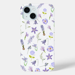 Coque Pour iPhone 15 Vintage Fleur violet Floral Vert Feuilles Boho