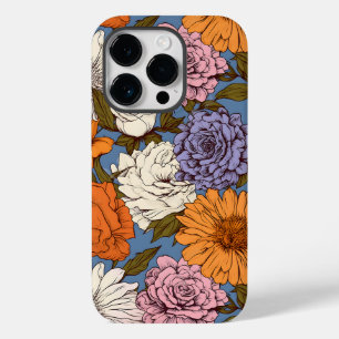 Coque Pour iPhone 14 Pro Vintage Floral Orange Blue Cream Boho Fleurs sauva
