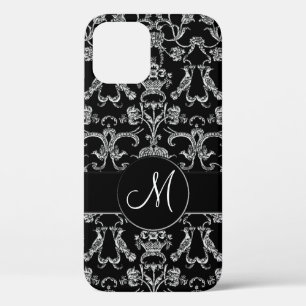 Coques Pour iPhone Vintage Florentine Damask (Monogramme) (Blanc)