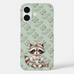 Coque Pour iPhone 16 Vintage habillé Cottagecore Raccoon Pastel