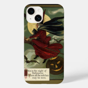 Coque Pour iPhone 14 Vintage Halloween sorcière Broomstick avec chat