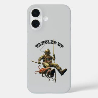 Coque Pour iPhone 16 Vintage Helmet Diver on a Rope with an Octopus URM