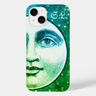 Coque Pour iPhone 14 Vintage homme dans la lune pleine lune face sepia 