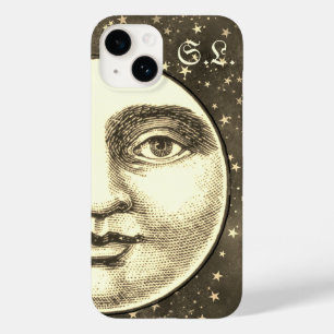 Coque Pour iPhone 14 Vintage homme dans la lune pleine lune face sepia 