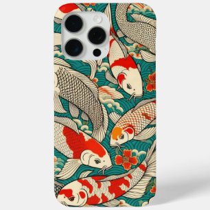 Coque iPhone 15 Pro Max Vintage japonais Koi Poisson Motif peinture