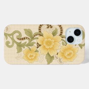 Coque Pour iPhone 15 Vintage Jaune Floral Textile Art