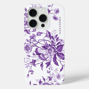Coque iPhone 15 Pro Vintage moderne Toile violet Floral