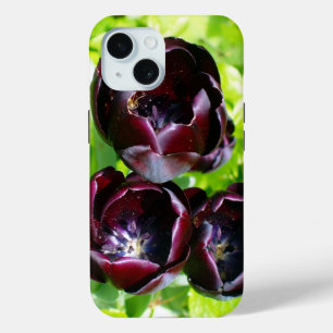 Coque Pour iPhone 15 Vintage Néerlandais Violet Vert Tulipe Noire Photo
