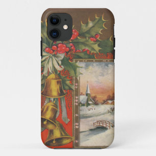 Coque Case-Mate Pour iPhone Vintage Noël avec cloches, Holly, Village
