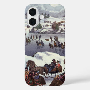 Coque Pour iPhone 16 Vintage Noël, Central Park en hiver