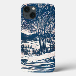 iPhone 13 Coque Vintage Noël, Paysage de la montagne de neige d'hi
