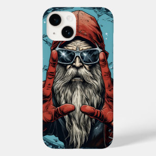 Coque Pour iPhone 14 Vintage Noël Père Noël Heavy Metal Rock and Roll