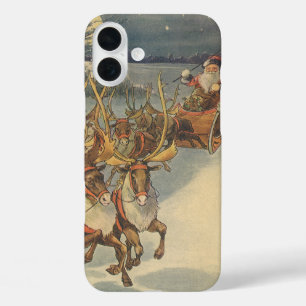 iPhone 16 Plus Case Vintage Noël Père Noël Sleigh avec Reindeer