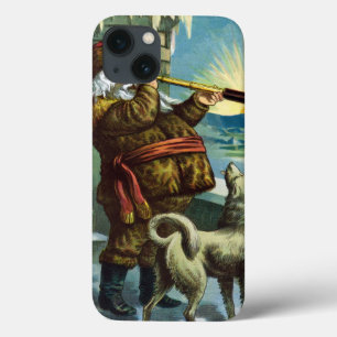 Etui iPhone 13 Vintage Noël Santa Claus Telescope Chien Sunset