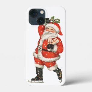 iPhone 13 Mini Coque Vintage Noël victorien Père Noël Patinage sur glac