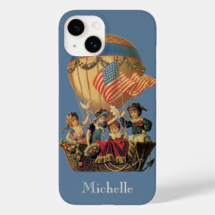 Coque Pour iPhone 14 Vintage patriotique, enfants dans une montgolfière