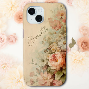 Coque Pour iPhone 15 Vintage Pêche Florale Cottagecore Style Personnali