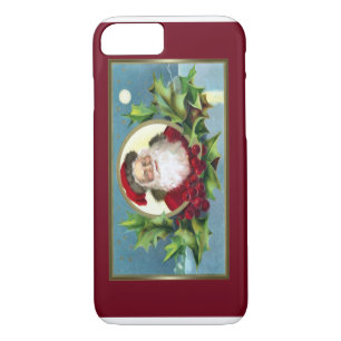Coque iPhone 7 Vintage Père Noël et Holly Christmas