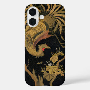 Coque Pour iPhone 16 Vintage Phoenix Gold Black Bird japonais