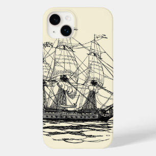 Coque Pour iPhone 14 Plus Vintage Pirates Galleon, croquis d'un navire à 74