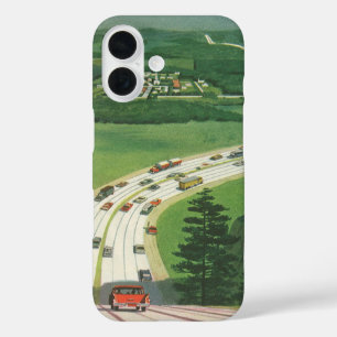Coque Pour iPhone 16 Vintage Pittoresque American Highways, Cars Road T