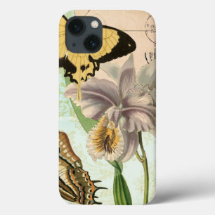 iPhone 13 Case Vintage Postcard with Butterflies and Flowers