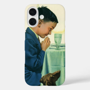 Coque Pour iPhone 16 Vintage Religion, garçon disant grâce à Thanksgivi