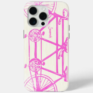 Coque iPhone 15 Pro Max Vintage rose brillant Couleurs Vélo Motif Iphone