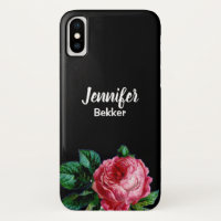 Vintage rose fleur nom personnalisé noir