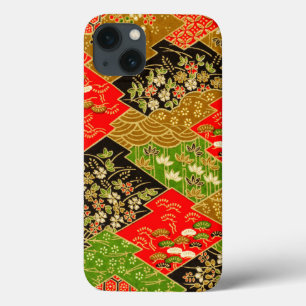 Case-Mate iPhone Case Vintage rouge or vert japonais Kimono floral