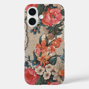 Coque Pour iPhone 16 Vintage rouge orange blanc motif