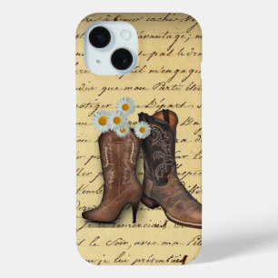 Coque Pour iPhone 15 Vintage Russe Pays Bottes Western Cowboy