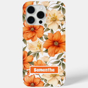 Coque iPhone 15 Pro Max Vintage Rustic Orange Autumn Flowers Motif