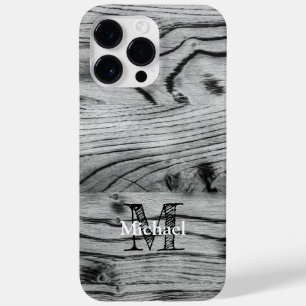 Coque Pour Pour iPhone 14 Pro Max Vintage rustique gris noir bois brûlé Monogramme
