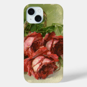 Coque Pour iPhone 15 Vintage Saint Valentin Amour, Crimson Red Roses