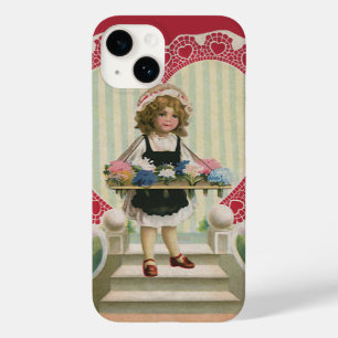 Coque Pour iPhone 14 Vintage Saint Valentin, Fille aux Fleurs