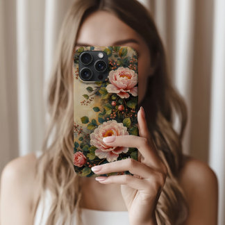 Coque Pour iPhone 15 Vintage Shabby Chic Blush Peonies Rose Nom personn