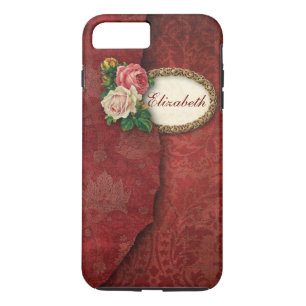 Coque iPhone 7 Plus Vintage Torn Red Damask et Roses Personnalisé