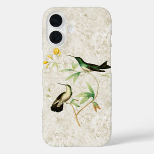 Coque Pour iPhone 16 Vintage vert Colibri Fleurs Jaunes