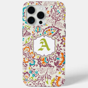 Coque iPhone 15 Pro Max Vintage vert Plum d'ivoire Damas Personnaliser iPh