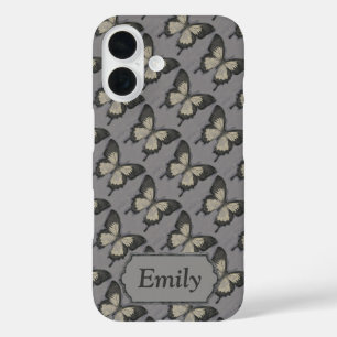 Coque Pour iPhone 16 Vintage Violet Papillon Motif Personnalisé