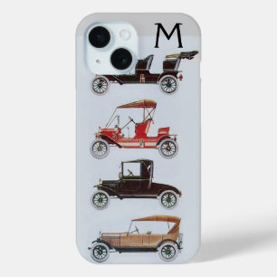 COQUE POUR iPhone 15 VINTAGE VOITURES GRAS NOIR MONOGRAM